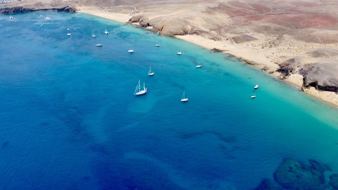Aerial view of Hurghada’s coastline with marinas and fringing reefs in the Red Sea.