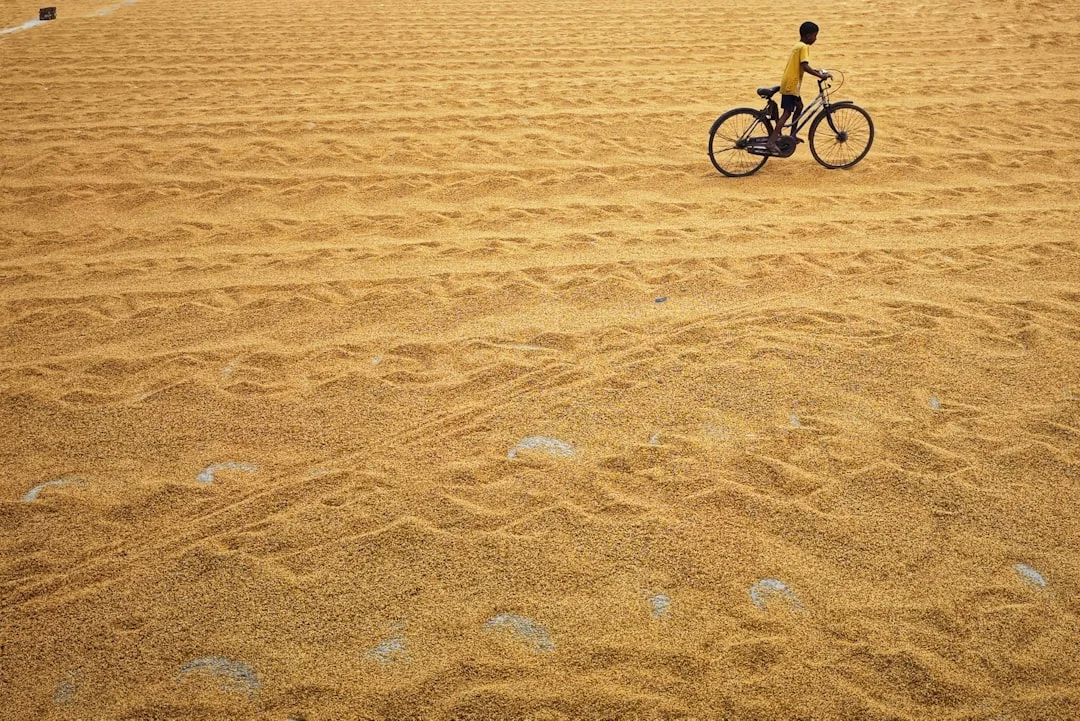 Un pilote de quad trace un virage en S à travers les plaines désertiques ondulantes près d'Hurghada, avec les montagnes de la mer Rouge à l'horizon.